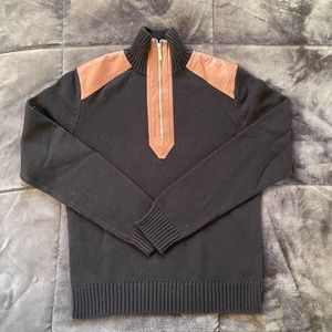 Ralph Lauren Black quarter zip with brown leather